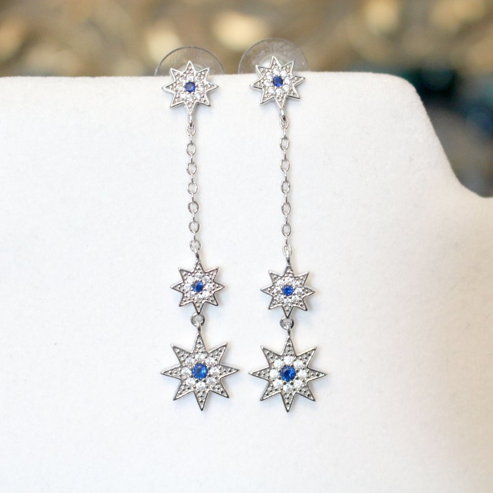 ⭐️🌟Delicate Silver & Sapphire Sunburs Delicate Earrin